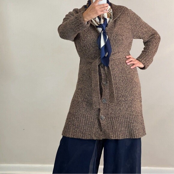 Women's Sz L Wool Cardigan Expresses Button Hooded Tunic Cozy Warm Stylish - Picture 3 of 13